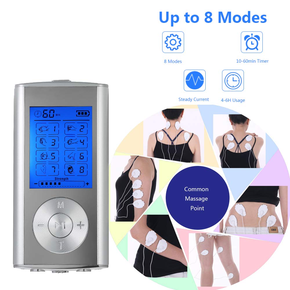 TENS Unit Muscle Stimulator with 4 Electrode Pads, 8 Modes