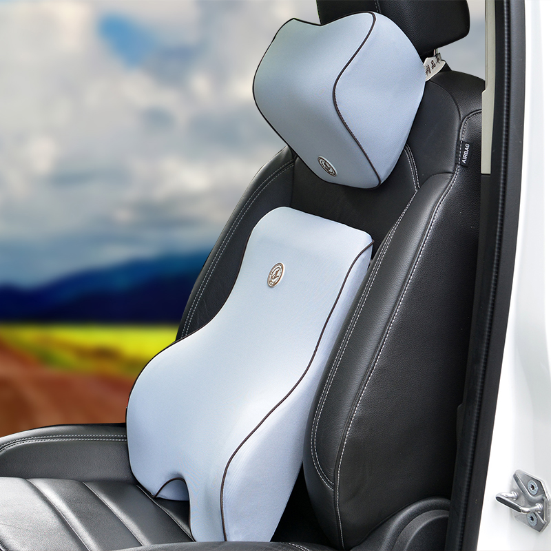 A car seat cushion with memory foam and lumbar support for long commutes or  professional drivers.