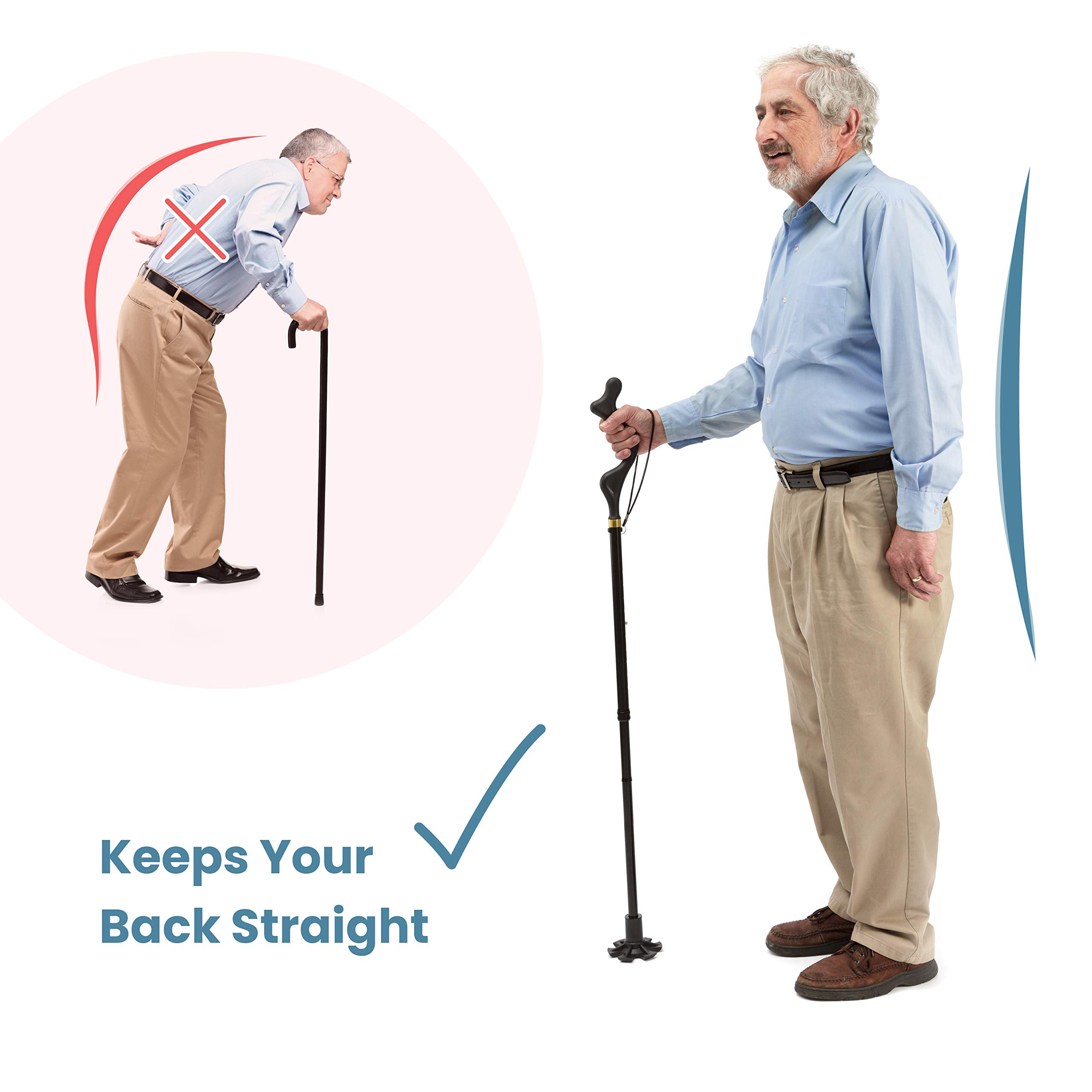 Posture Correction Walking Cane for Men & Women Special Balancing - Cane  Walking Stick, 10 Adjustable Heights - Self Standing Folding Cane, Portable