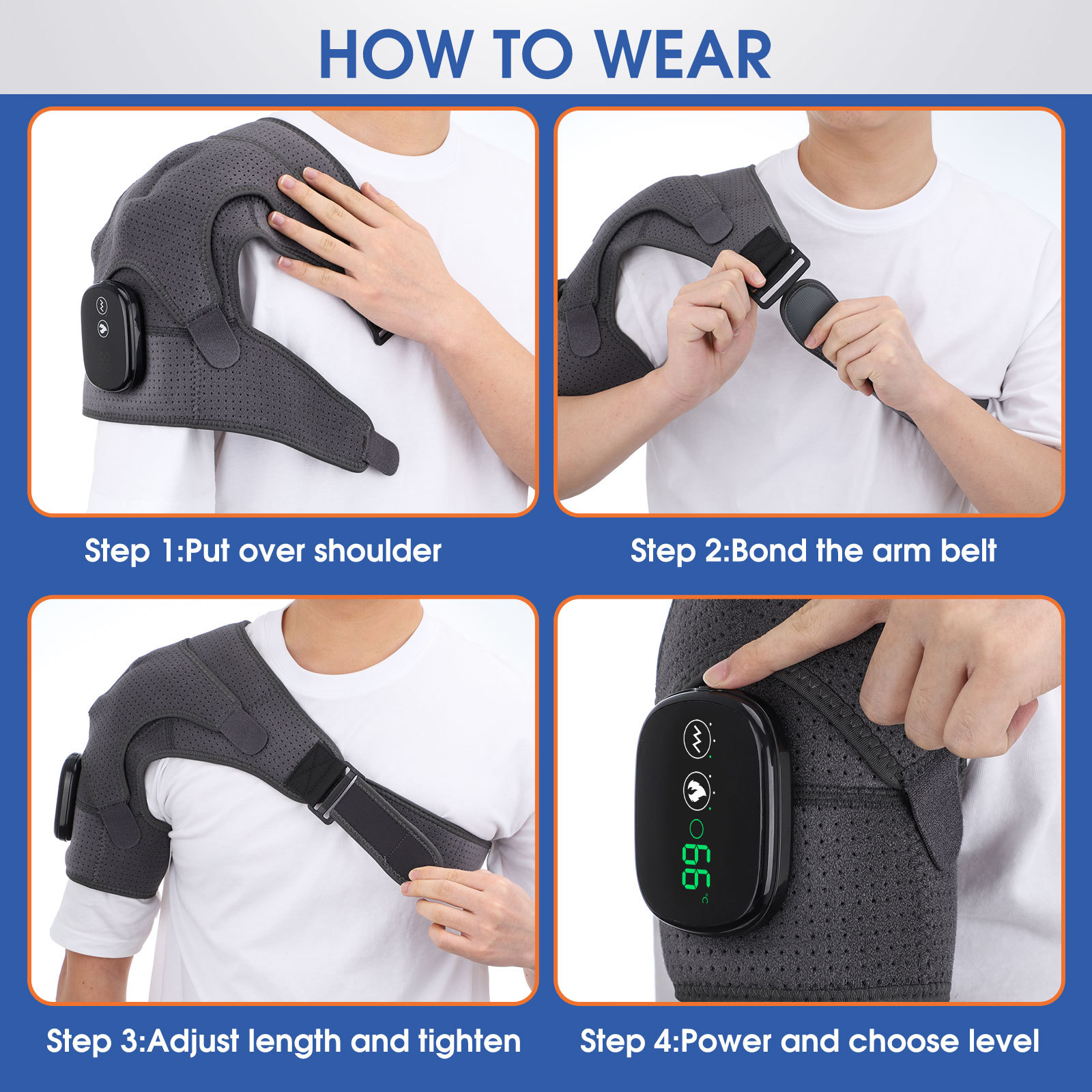 FlaroLief Heated Shoulder Support Brace, Shoulder Compression Sleeve,  Wireless Electric Shoulder Heating Pads Massager, Portable Adjustable  Massage Wrap Braces for Men Women with 3 Heating Vibration Settings and LED  Display - Vysta Health