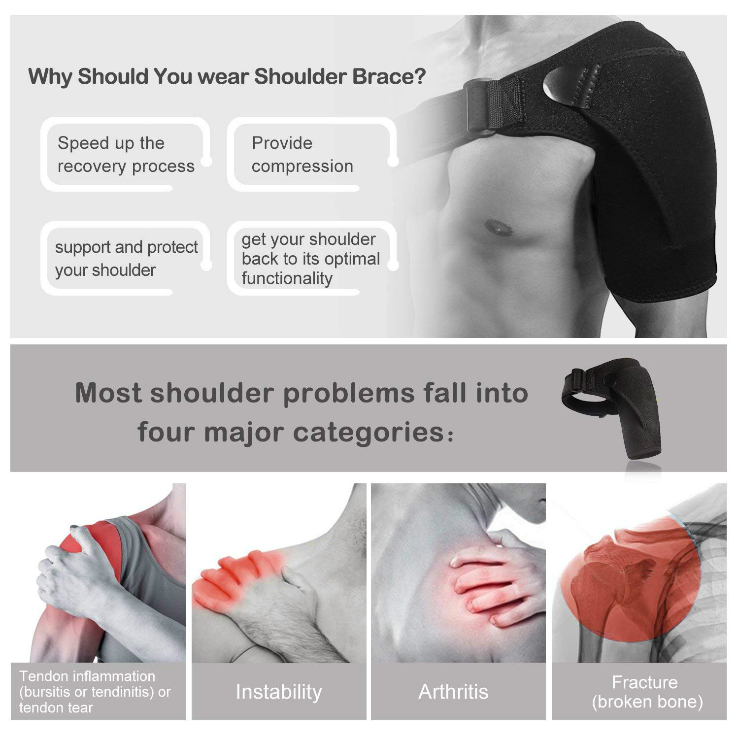 Shop Generic Adjustable Shoulder Support Brace pad Belt Band Strap Wrap  Neoprene Shoulder Compression Sleeves Back Brace Guard-right shoulder  Online