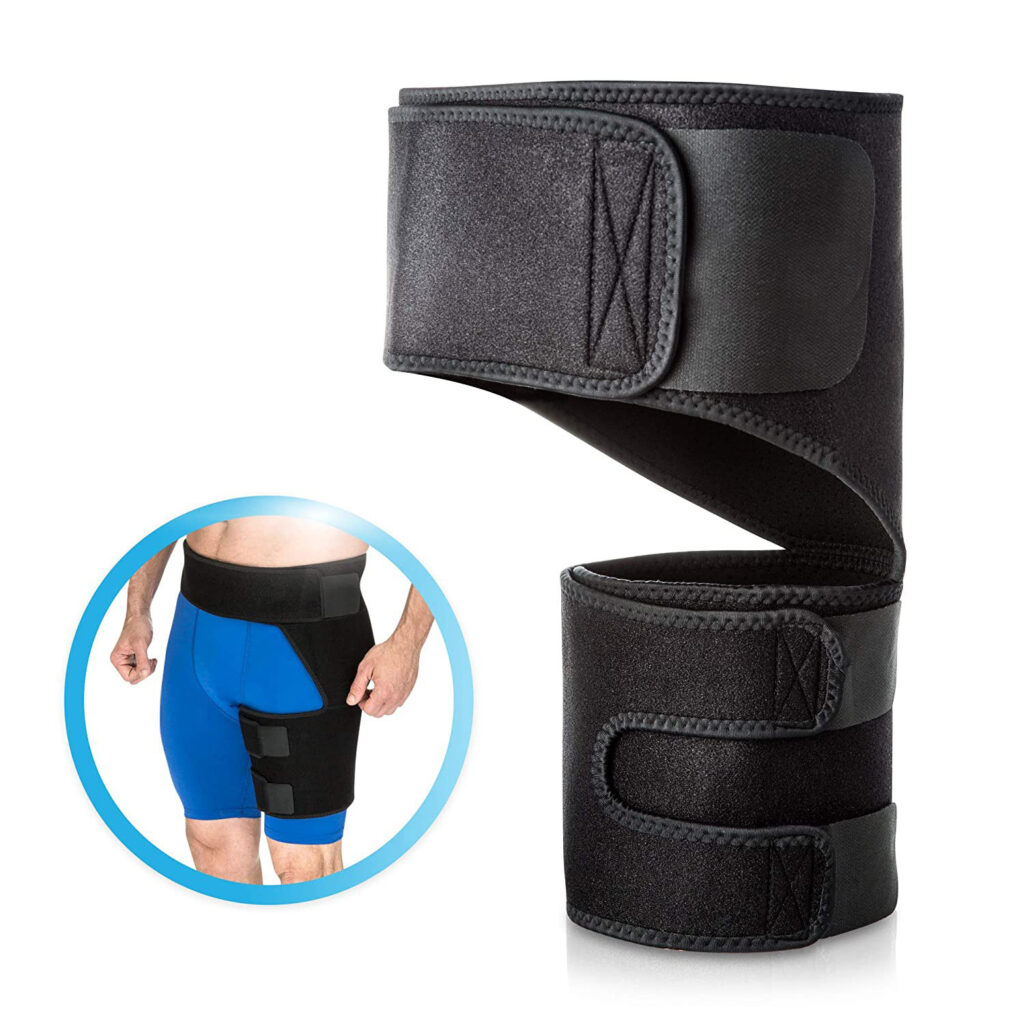 Vriksasana Groin Hip Brace Sciatica Support Wrap Hamstring Compression  Sleeve for Men and Women for Pulled Quadriceps Thigh Muscle Hip Flexor  Strain Bursitis and Arthritis (Right Leg)