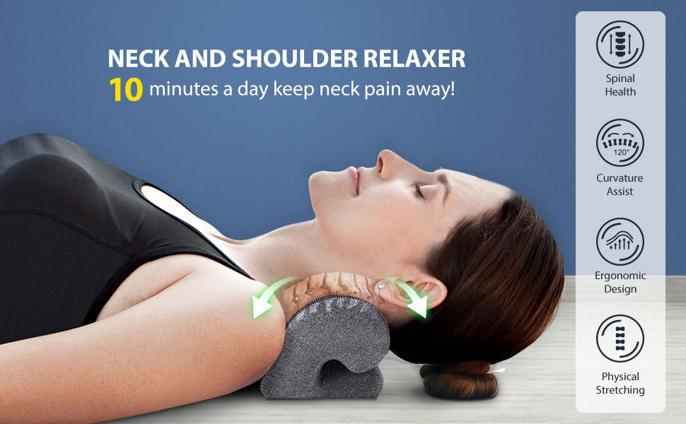 Neck Stretcher for Neck Pain Relief, Neck and Shoulder Relaxer Cervical  Traction Device Pillow for Muscle Relax and TMJ Pain Relief, Cervical Spine  Alignment Chiropractic Pillow (Dark Blue, Large) Dark Blue-large