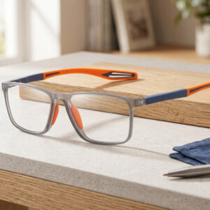 Gray frame with orange legs